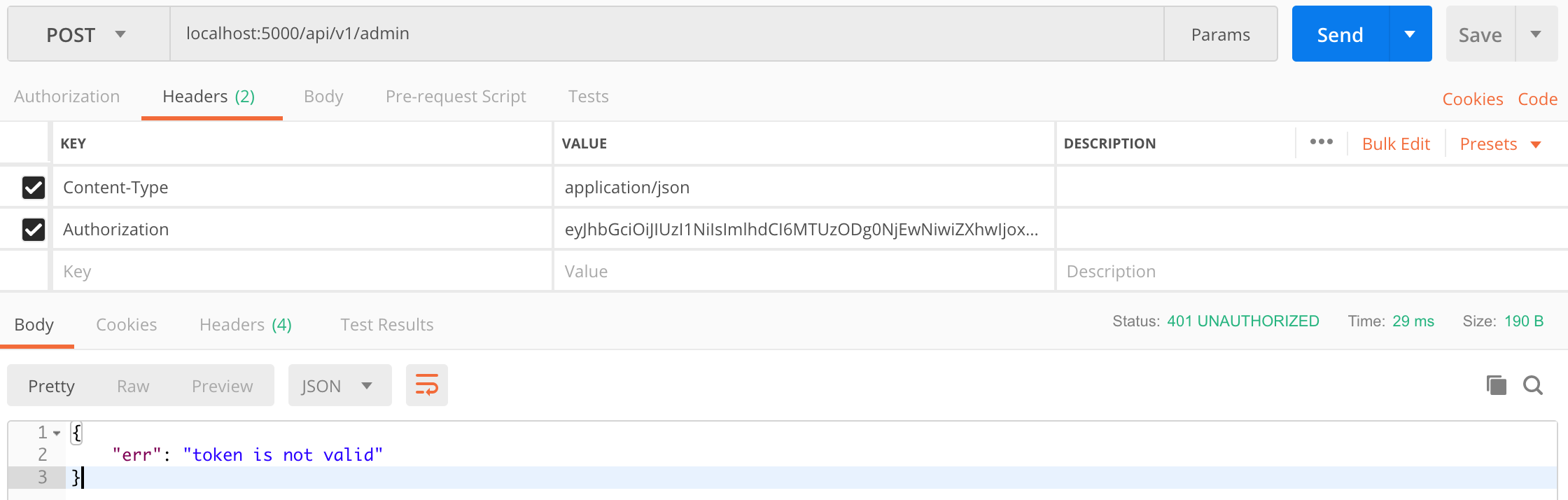 v8 token invalid